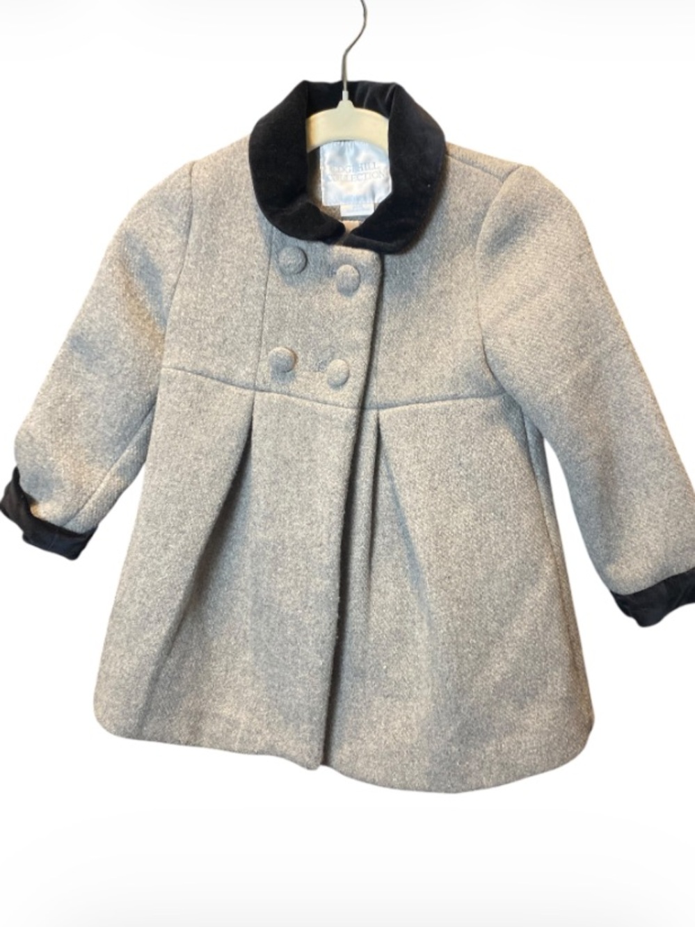 Edgehill Collection Girls' Gray Coat with Black Velvet Collar 24 months